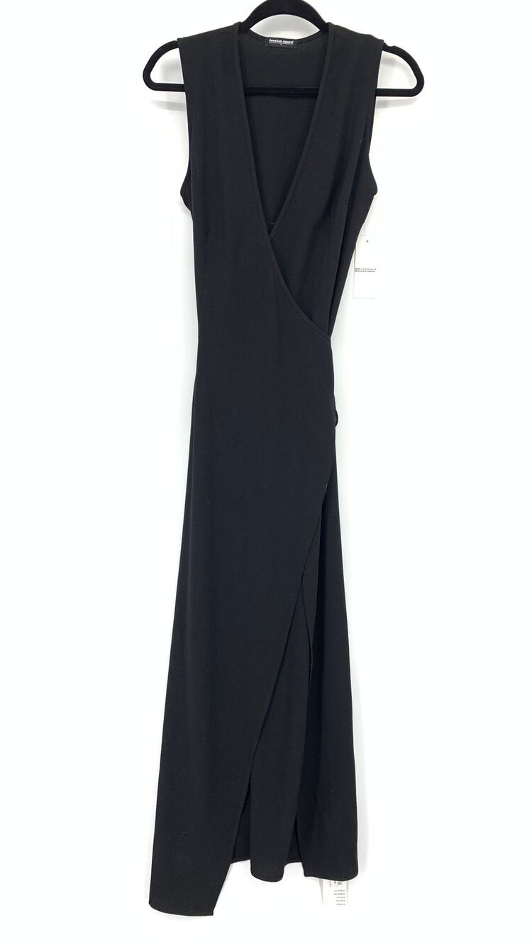 American Apparel Crepe Sleeveless Julliard Wrap Dress Womens Sz Small Black NEW